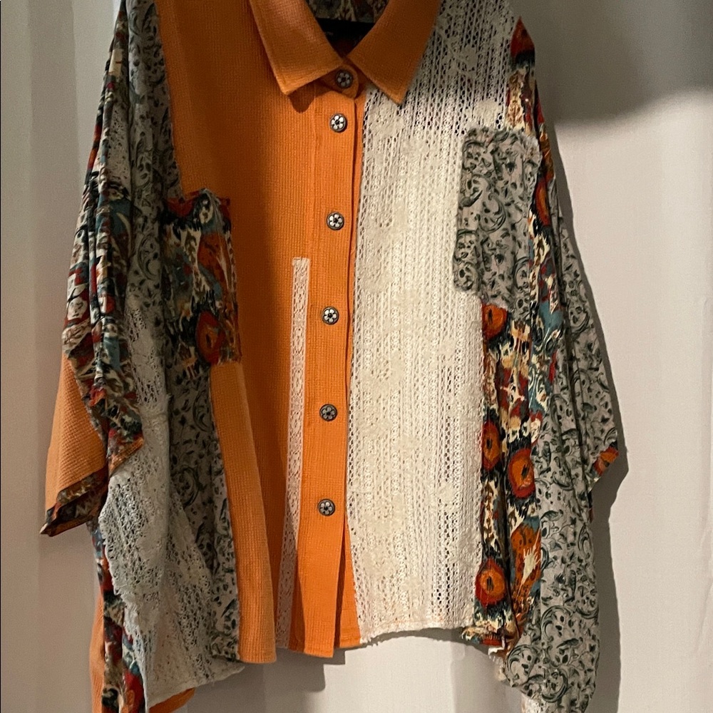 POL Orange and Multicolor Patchwork Blouse - image 7